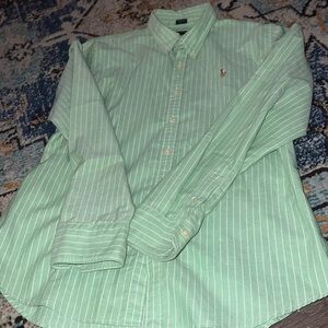 Ladies Ralph Lauren Slim Fit Oxford in grass green & white pinstripe .EUC.
